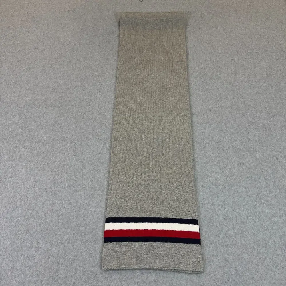 Tommy Hilfiger Gray Knit Scarf Logo Stripe One Size 72